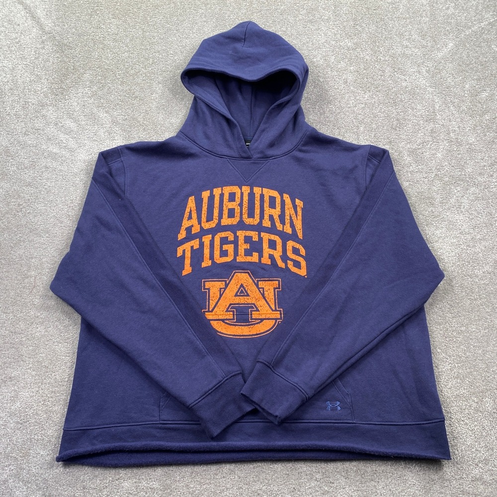 Under Armour Hoodie Women 2XL Navy Blue Auburn Tigers Graphic Raw Hem Loose Fit